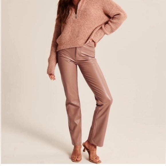 Abercrombie & Fitch The 90s Straight Ultra High Rise Pink Faux Leather Pants 27 - Picture 2 of 12